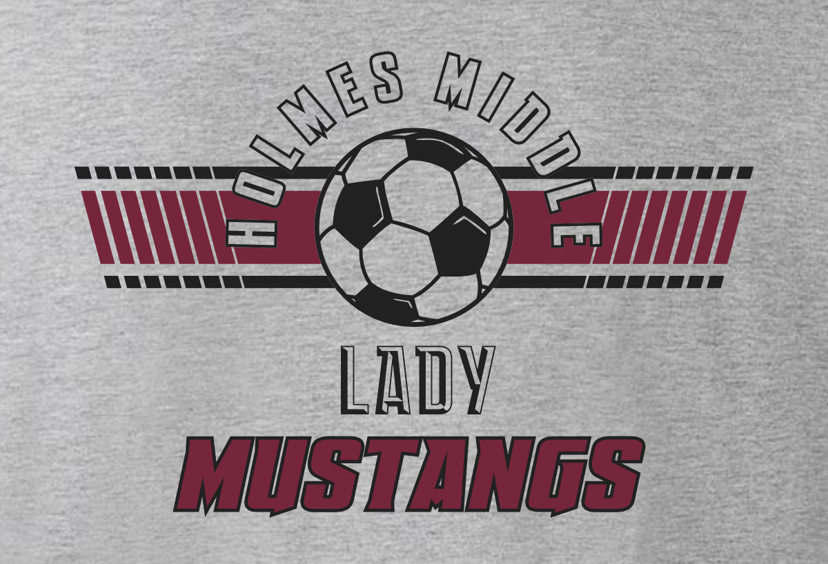 J.E. Holmes Lady Mustangs soccer custom screen printed sport grey shirt